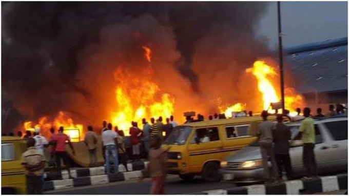 Petrol tanker explodes at Lagos filling station, building burnt, many homeless